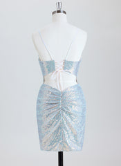 Sheath Short Sequin Blue Homecoming Dress With Sequins