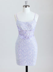 Sheath Spaghetti Straps Short Sequin Homecoming Dress With 3D Floral