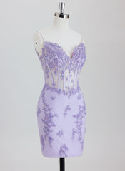 Sheath/Column Spaghetti Straps Short Lace Homecoming Dress With Appliques