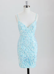 Sheath/Column Spaghetti Straps Short Sequin Homecoming Dress With Sequins