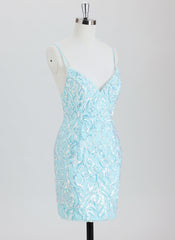 Sheath/Column Spaghetti Straps Short Sequin Homecoming Dress With Sequins