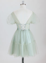 Ball-Gown/Princess Short Sleeve Short Tulle Homecoming Dress With Appliques