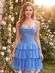 Ball-Gown/Princess Sleeveless Short Chiffon Homecoming Dress With Pleated