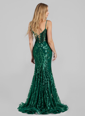 Spaghetti Straps V-Neck Corset Sequins Lace Trumpet/Mermaid Maxi Dress