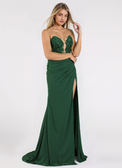 A-line V-Neck Sweep Train Jersey Maxi Dresses With Sequins