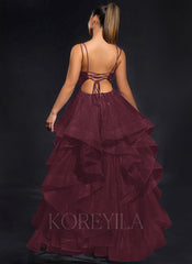Ball-Gown/Princess Scoop Floor-Length Tulle Maxi Dresses With Rhinestone Beading