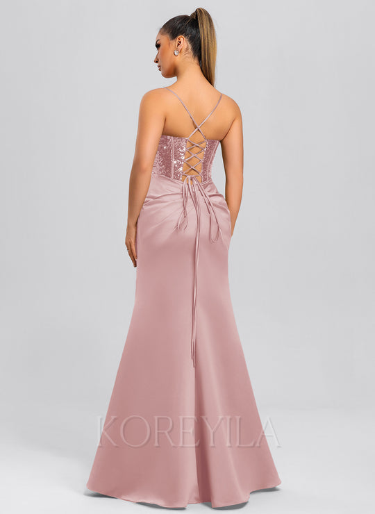 Sheath/Column Cowl Floor-Length Sequin Satin Maxi Dresses With Sequins