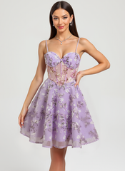 A-line Sweetheart Short Lace Mini Dress With Flower