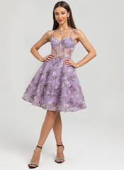 A-line Sweetheart Short Lace Mini Dress With Flower