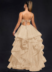 Ball-Gown/Princess Scoop Floor-Length Tulle Maxi Dresses With Rhinestone Beading