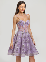 A-line Sweetheart Short Lace Mini Dress With Flower