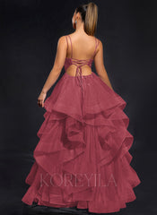 Ball-Gown/Princess Scoop Floor-Length Tulle Maxi Dresses With Rhinestone Beading