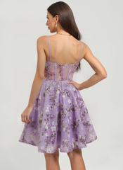 A-line Sweetheart Short Lace Mini Dress With Flower
