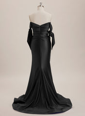 Trumpet/Mermaid Off the Shoulder Sweep Train Jersey Maxi Dresses With Pleated Bow