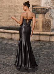 Trumpet/Mermaid Scoop Floor-Length Lace Jersey Prom Dresses With Beading