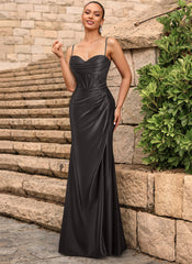 Sheath/Column Sweetheart Floor-Length Jersey Prom Dresses With Rhinestone