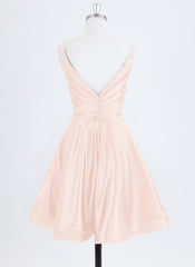 A-line Spaghetti Straps Short Satin Homecoming Dress With Pleated
