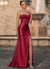 Trumpet/Mermaid Scoop Floor-Length Lace Jersey Prom Dresses With Beading