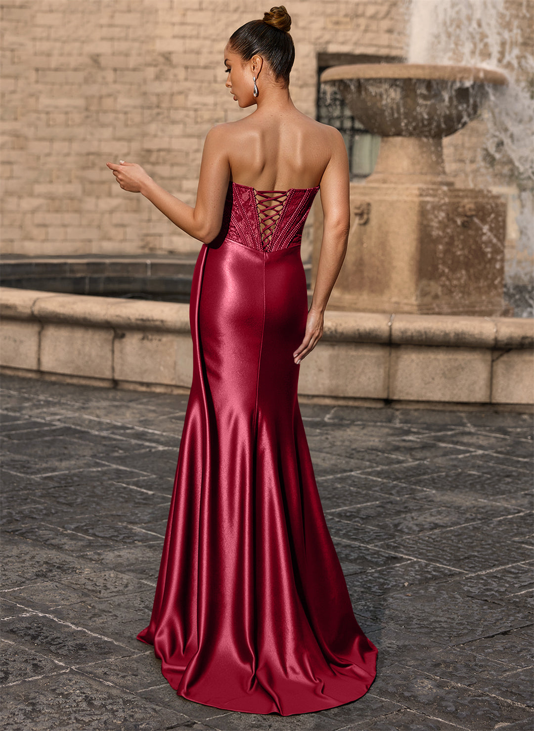 Trumpet/Mermaid Scoop Floor-Length Lace Jersey Prom Dresses With Beading