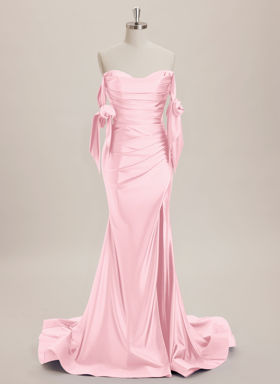 Trumpet/Mermaid Off the Shoulder Sweep Train Jersey Maxi Dresses With Pleated Bow