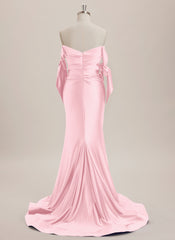 Trumpet/Mermaid Off the Shoulder Sweep Train Jersey Maxi Dresses With Pleated Bow
