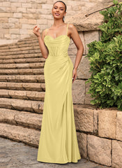 Sheath/Column Sweetheart Floor-Length Jersey Prom Dresses With Rhinestone