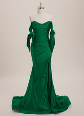 Trumpet/Mermaid Off the Shoulder Sweep Train Jersey Maxi Dresses With Pleated Bow