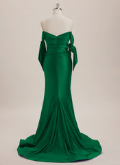 Trumpet/Mermaid Off the Shoulder Sweep Train Jersey Maxi Dresses With Pleated Bow