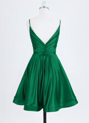 A-line Spaghetti Straps Short Satin Homecoming Dress With Pleated
