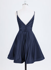 A-line Spaghetti Straps Short Satin Homecoming Dress With Pleated