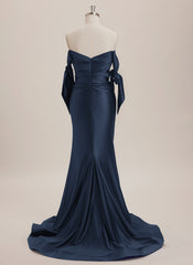 Trumpet/Mermaid Off the Shoulder Sweep Train Jersey Maxi Dresses With Pleated Bow