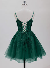 A-line V-Neck Short Tulle Homecoming Dress With Sequins