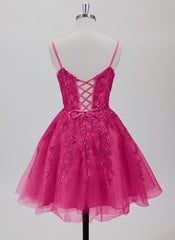 A-line V-Neck Short Tulle Homecoming Dress With Sequins