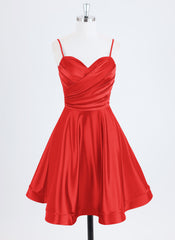 A-line Spaghetti Straps Short Satin Homecoming Dress With Pleated
