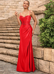 Sheath/Column Sweetheart Floor-Length Jersey Prom Dresses With Rhinestone