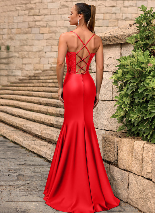 Sheath/Column Sweetheart Floor-Length Jersey Prom Dresses With Rhinestone