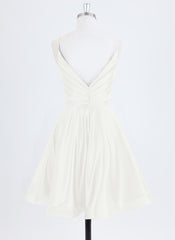 A-line Spaghetti Straps Short Satin Homecoming Dress With Pleated