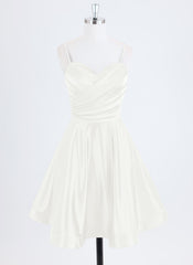 A-line Spaghetti Straps Short Satin Homecoming Dress With Pleated