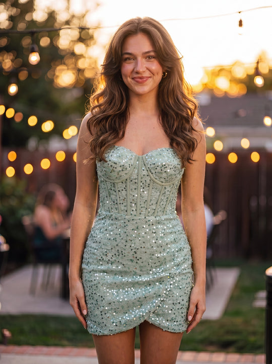 The Mint Sequin Corset Mini Dress | HoCo & Party