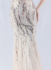 Off The Shoulder Tulle Sequin Mermaid Maxi Dresses