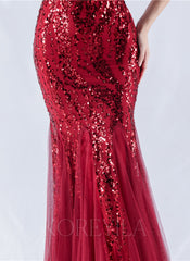 Off The Shoulder Tulle Sequin Mermaid Maxi Dresses