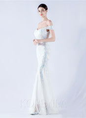 Off The Shoulder Tulle Sequin Mermaid Maxi Dresses