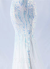 Off The Shoulder Tulle Sequin Mermaid Maxi Dresses