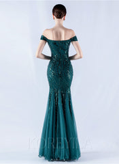 Off The Shoulder Tulle Sequin Mermaid Maxi Dresses