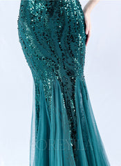 Off The Shoulder Tulle Sequin Mermaid Maxi Dresses