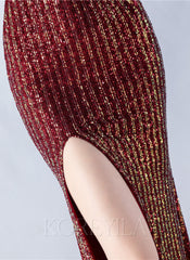 One Shoulder Feather Sequined Maxi Dress With Slit Striped