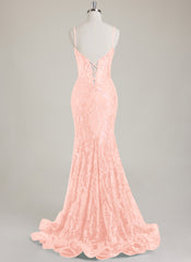 Spaghetti Straps V-Neck Corset Sequins Lace Trumpet/Mermaid Maxi Dress