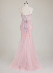 Spaghetti Straps Sweetheart Rhinestone Sequins Tulle Trumpet/Mermaid Maxi Dress