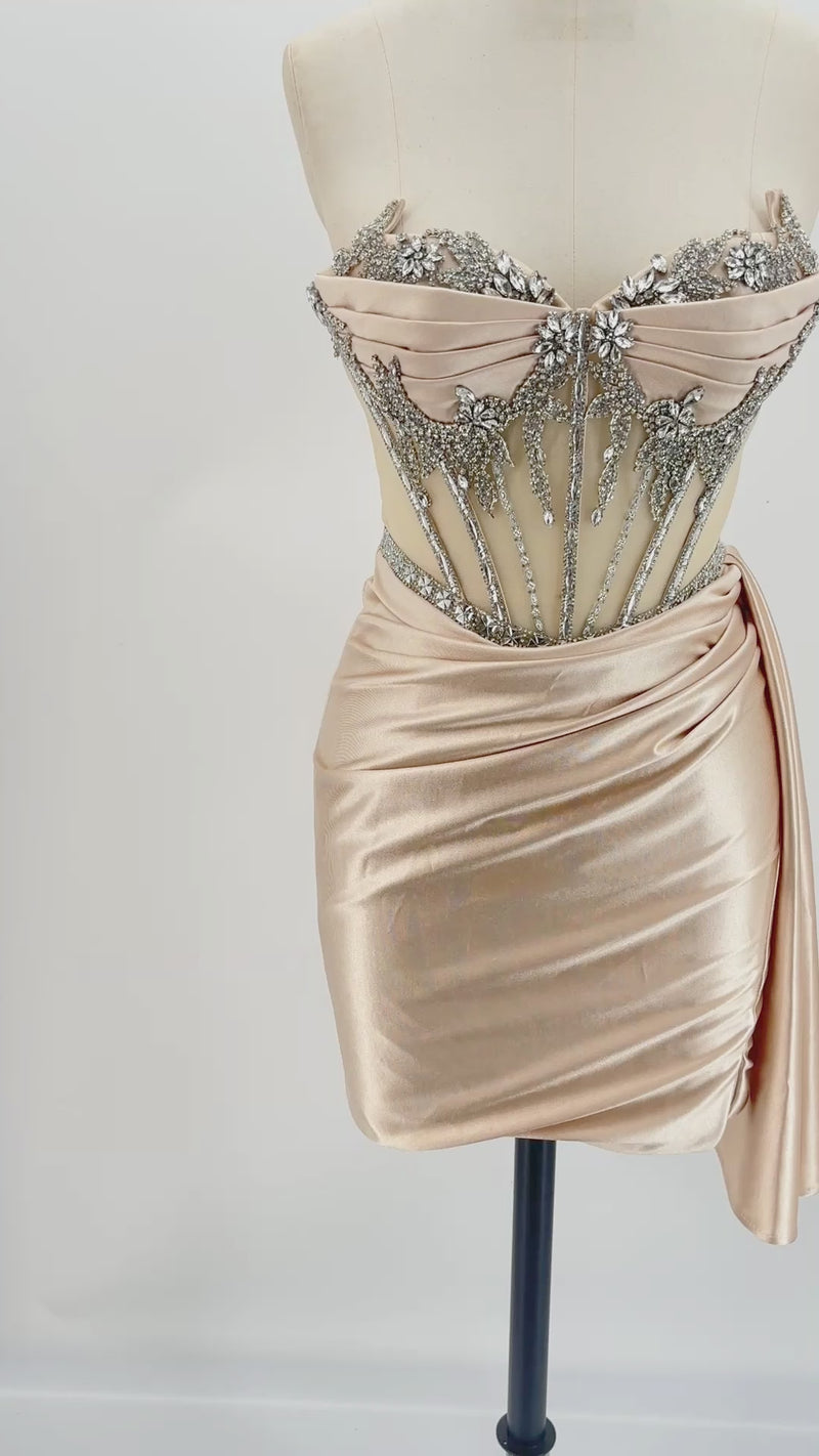 The Y2K Baddie Rhinestone Corset Satin Mini | Prom & HoCo