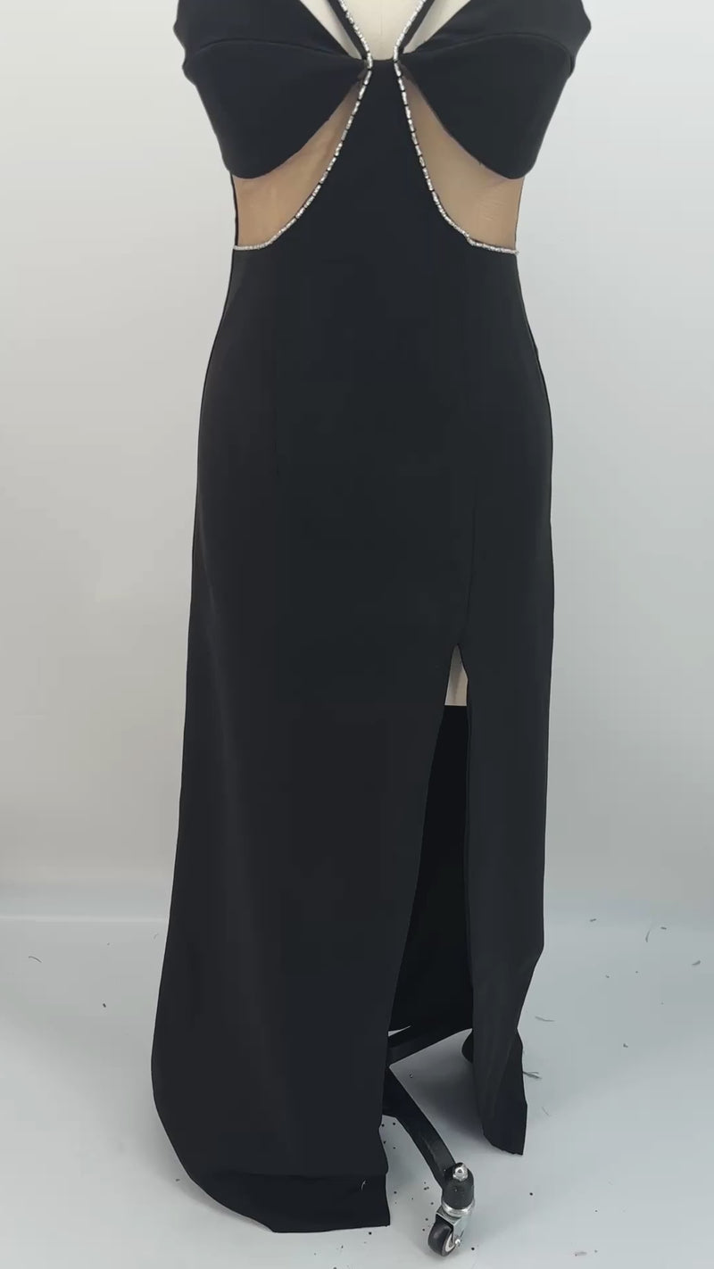 The Midnight Baddie Rhinestone Cutout Maxi | Prom & Formal